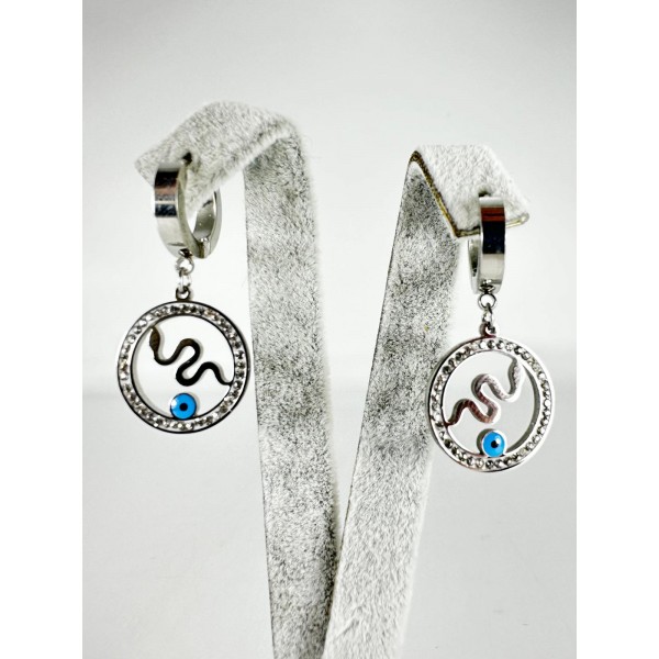 Gümüş Taşlı Yılan Detaylı Küpe Gümüş Taşlı Yılan Detaylı Küpe